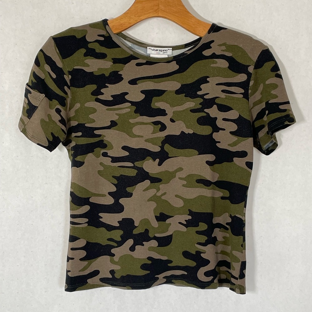 Sharagano Paris SS Camo Crop Top